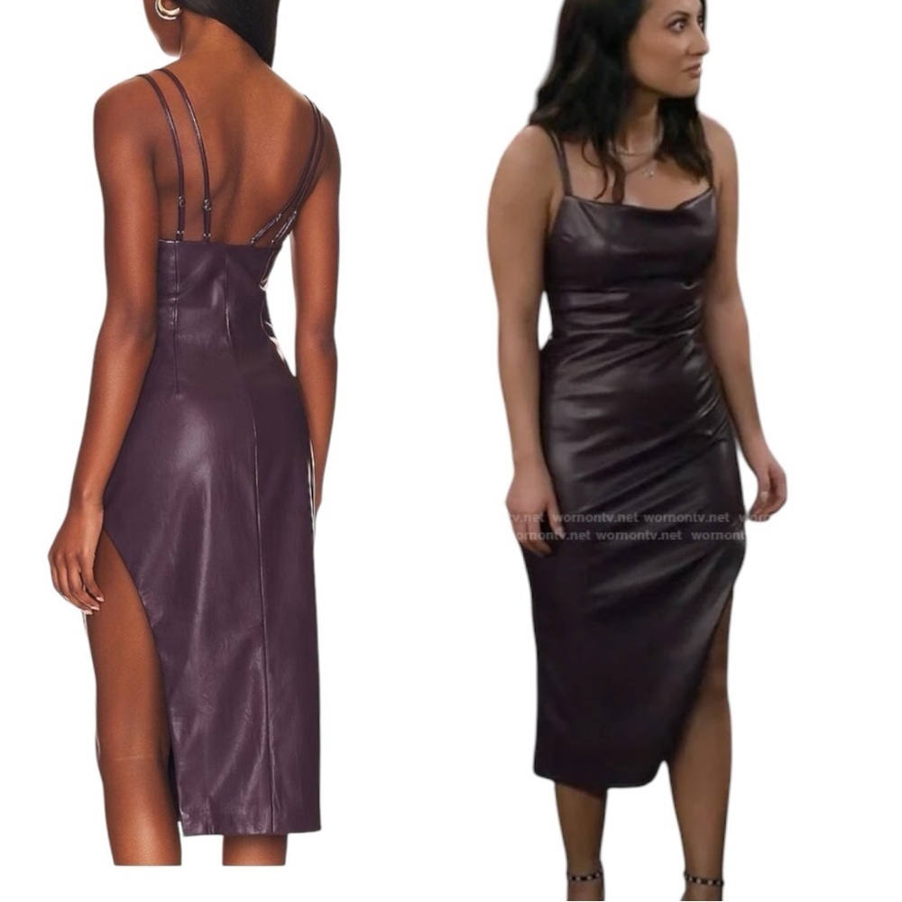 MAJORELLE Revolve NWT Issa Faux Leather Side Slit Purple Plum Midi Dress Small
